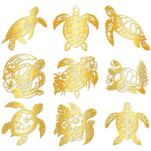 9Pcs Nickel Self-adhesive Picture Stickers Metal Decals Golden Turtle 40x40mm diy