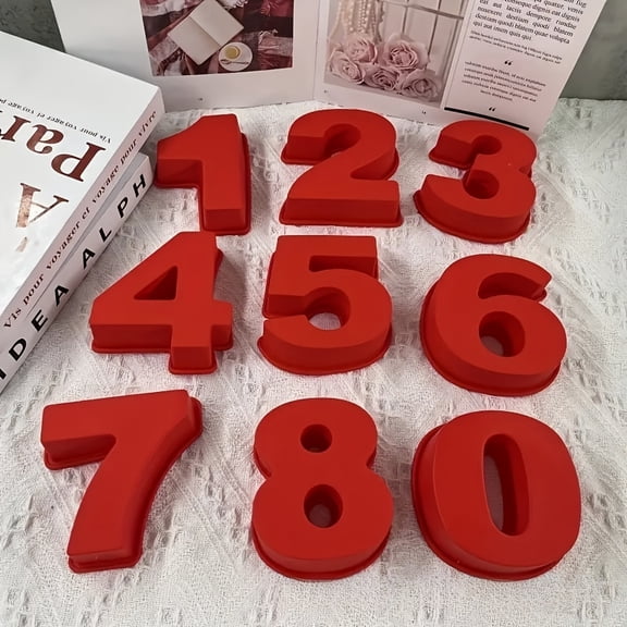 9Pcs Number Cake Mold Set, Silicone Baking Molds for Number Cakes, Nonstick Flexible Digital Molds 0 to 8 Reusable for Birthday Anniversary DIY Baking Chocolate Dessert Tools