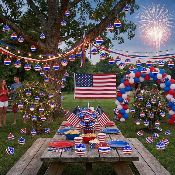 9Pcs Patriotic Shatterproof American Flag Ornaments 6-8cm, 4th of July Table Scatter Decorations, Electroplated Hanging Ball for Independence Day