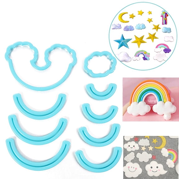 9Pcs Plastic Rainbow & Cloud Fondant Cutter Set Cake Cupcake Decorating Tools for Paste Cookies Biscuit Cutters Deep Sky Blue 2.6x4.6x0.8cm