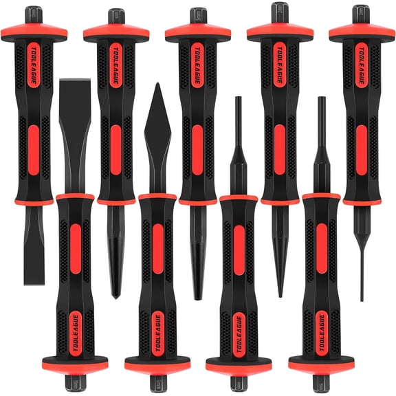 9Pcs Punch and Chisel Set, Including Cape & Cold Chisels, Taper, Pin & Center Punch with Hand Guard for Working with Wood, Metal, Automotive