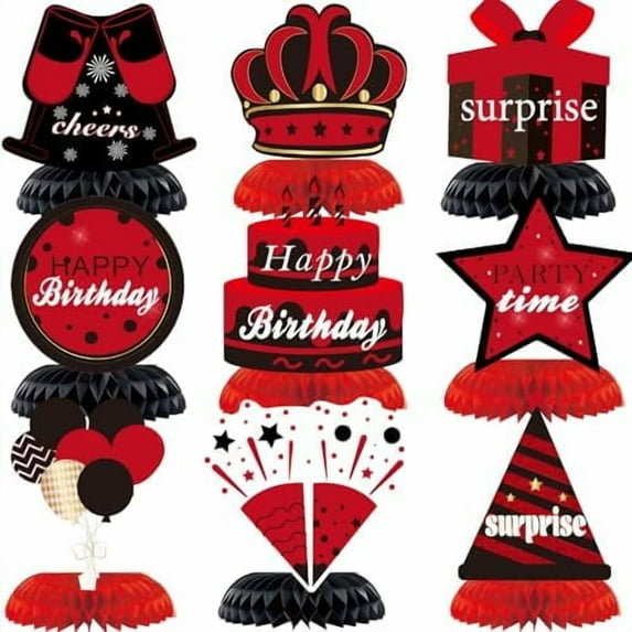 9Pcs Red Black Birthday Decorations Table Honeycomb Centerpieces for Men Women Large Happy Birthday Table Topper Sign Party Supplies 16th 21st 30th 40th 50th 60th Décor$$Electronics Accessories