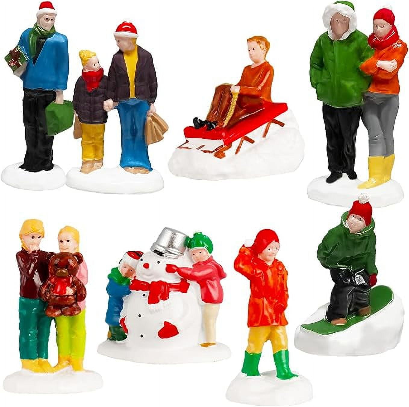 Bbiamsleep 8Pcs Resin Christmas Town People Winter Fun Figurines ...