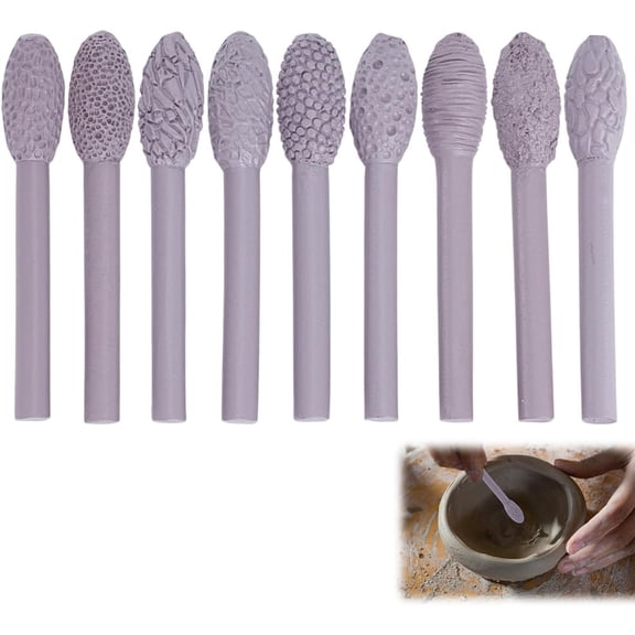 9Pcs Resin Clay Texture Tool Set for Art Projects Oval Sticks for Clay Modeling Pattern Rollers kit with Handles for Pottery Sculpting Tools for DIY Crafts 72.5-76.5mm Long making