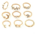thumbnail image 1 of 9Pcs Rhinestone Cuff Rings Set Golden Alloy Stackable Rings Inner Diameter 18mm Gold, 1 of 4
