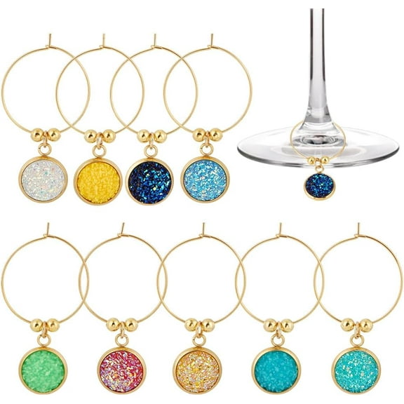 9Pcs Round Wine Charms 9 Colors Wine Glass Tags Identification Glass Rings for Tasting Party Favors Decorations