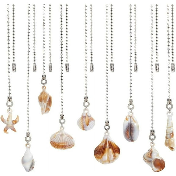 9Pcs Sea Shell Ceiling Fan Pull Chain 9 Style Acrylic Summer Ocean Beach Seashell Marine Hanging Boho Extension Ornament for Ceiling Fan Light Lamp Decor Mixed Color