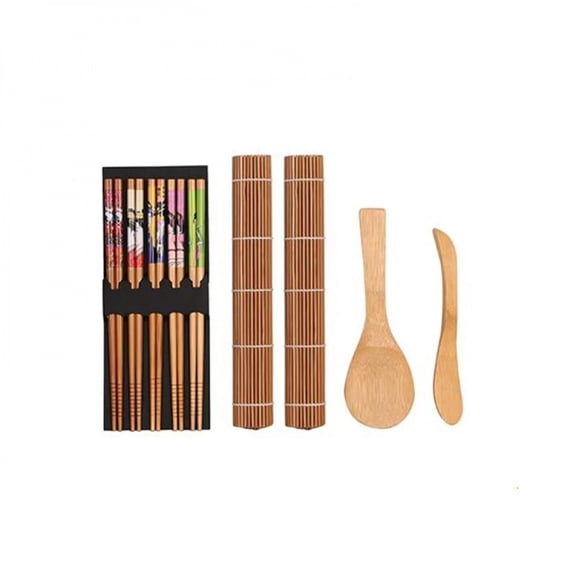 9Pcs/Set Bamboo Sushi Making Kit Sushi Mat Including 2 Sushi Rolling Mats 5 Pairs of Chopsticks 1 Paddle 1 Spreader Cooking Tool
