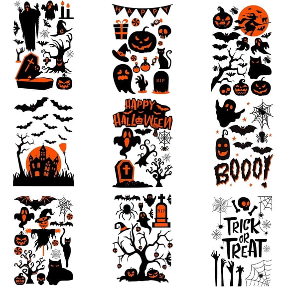 9Pcs/Set Theme Wall Stickers Demon Bat Spider Pumpkin Window Self Adhesive Stickers Window Clings Sticker DIY