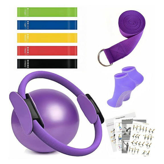 9Pcs/Set Yoga Fitness Kit with Pilates Ring Yoga Ring Ball Grip Socks 5 Booty Resistance Band Stretching Belt Home Gym Fitness Equipment