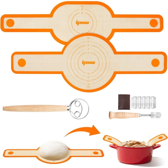 Silicone Bread Sling Set for Dutch Oven, Non-Stick with Long Handles, 9 Piece, Orange