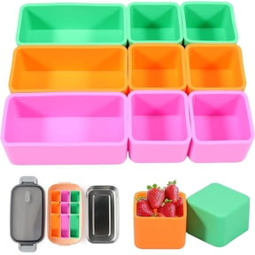 9Pcs Silicone Lunch Box Dividers, 6 Square and 3 Rectangular Dividers, Reusable Non-Toxic, BPA Free Lunch Divider Insert Accessories, Food Grade Silicone Bento Box Baking Cups (Green Orange Purple)
