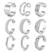 9Pcs Silver Plated Ear Cuff Set No Piercing Adjustable Cartilage Clip On Earrings for Women