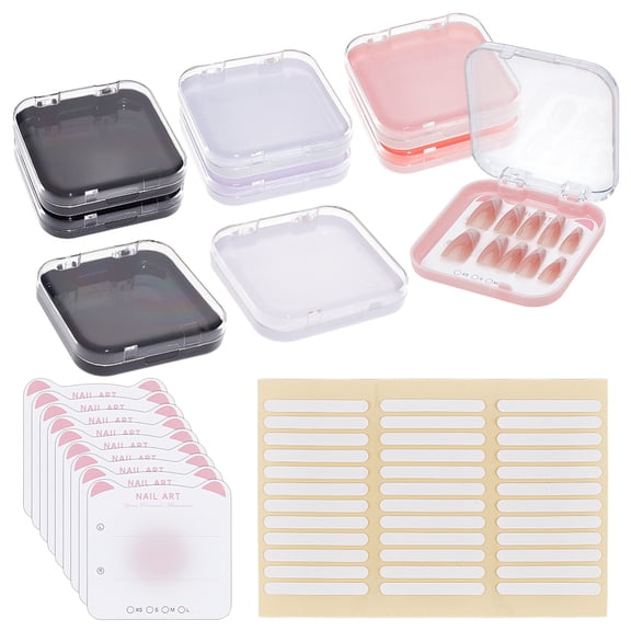 9Pcs Square Plastic Empty DIY Hand-wearing Armor Storage Case with 9Pcs Paper Nail Art Display Cards and 1 Sheet Mixed Color 7.7x7.5x1.7cm