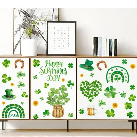 9Pcs St. Patrick's Day Wall Decals - Removable Shamrock & Top Hat Decorations for Home, Office, or Classroom Irish Party Decor