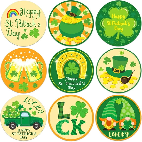 9Pcs St. Patrick's Day Wood Coasters Clover Irish Gnome Wood Drink Coaster Coffee Cup Mat for Kitchen Table Bar Cup Home Dining Decor 4" Diameter 5mm Thick Mixed Color