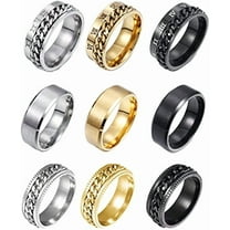 9Pcs Stainless Steel Chain Spinner Rings for Men Women Cool Fidget Band Rings Wedding Pormise Ring Set 8MM Size 7-13