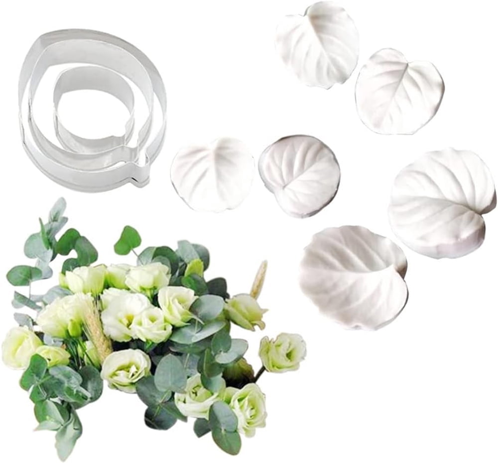 9Pcs Stainless Steel Eucalyptus Leaves Leaf Cutter Fondant Silicone ...