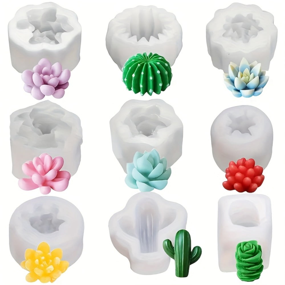9Pcs Succulent Silicone Molds, Candle Molds, 3D Resin Molds, Succulent Cactus Candle Molds Silicone, for Candle Soap Making, Wax, Resin Casting, DIY Molds