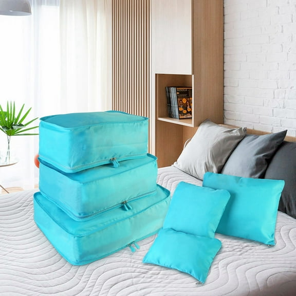 9Pcs Travel Luggage Storage Bags TeqHome Foldable Suitcase Organizer Travel Cubes Set for for Travel Accessories Blue