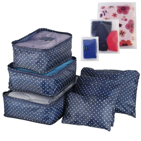 9Pcs Travel Luggage Storage Bags TeqHome Foldable Suitcase Organizer Travel Cubes Set for for Travel Accessories Navy Spot