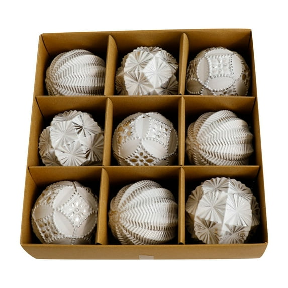 9Pcs Vintage Rustic Christmas Ball Ornaments, 3.14 Inch Large Shatterproof Farmhouse Christmas Tree Decorations in Neutral Colors, Xmas Holiday Home Party Decor Set