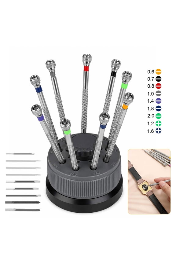 9Pcs Watch Repair Screwdriver Kit, EEEkit Precision Watch Tool Set Watch Maintenance Kit with Rotating Stand