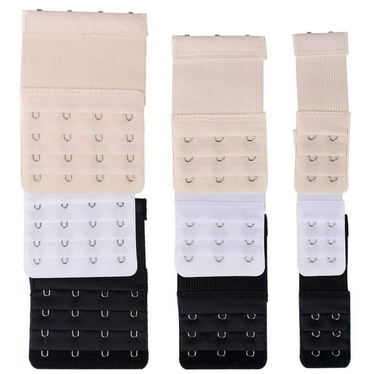 9Pcs Women Soft Comfortable Bra Strap Extender 2 Hooks 3 Hooks 4 Hook Bra Elastic Extender 4.3 x3 4 x2.2 3.8 x1.3 Black White Beige
