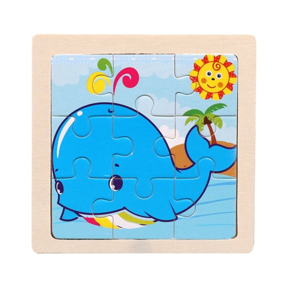 9Pcs Wooden Jigsaw Puzzle with Vibrant Cartoon Patterns, Educational Brain Teaser for Logic Training, Durable Wood Construction, Fun Home Activity, Blue