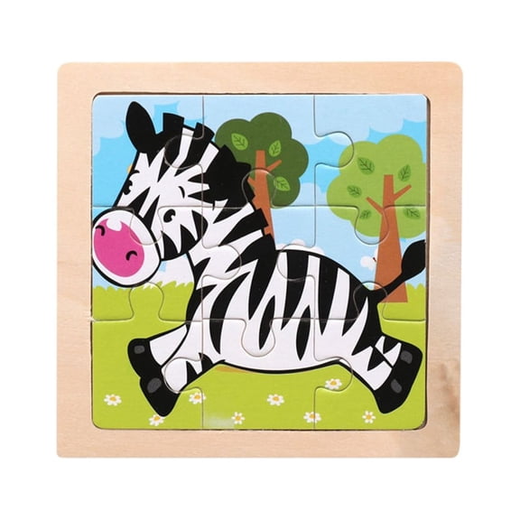 9Pcs Wooden Jigsaw Puzzle with Vibrant Cartoon Patterns, Educational Brain Teaser for Logic Training, Durable Wood Construction, Fun Home Activity, White