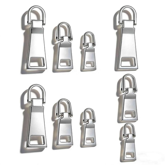 9Pcs Zipper Pull Replacement Kit, Silver Pull Replacement Repair, Zipper Slider Tab for Luggage Backpack Jacket Suitcase Coat Sewing Notions and Supplies (3 Sizes)