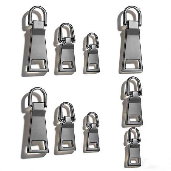 9Pcs Zipper Pull Replacement, Metal Zipper Handle Mend Fixer Durable Zippers Slider Pull Tab Repair for Coat, Backpack, Luggage, Jacket Bags (S/M/L, Grey)