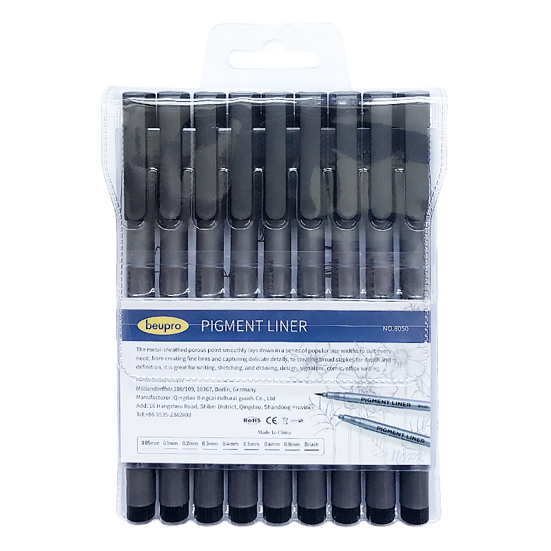 Semme Fine Liner Stifte Set – 9 Stück, Verschiedene Stärken (0,05–0,8 Mm + Pinsel), Wasserbasis, Schwarz