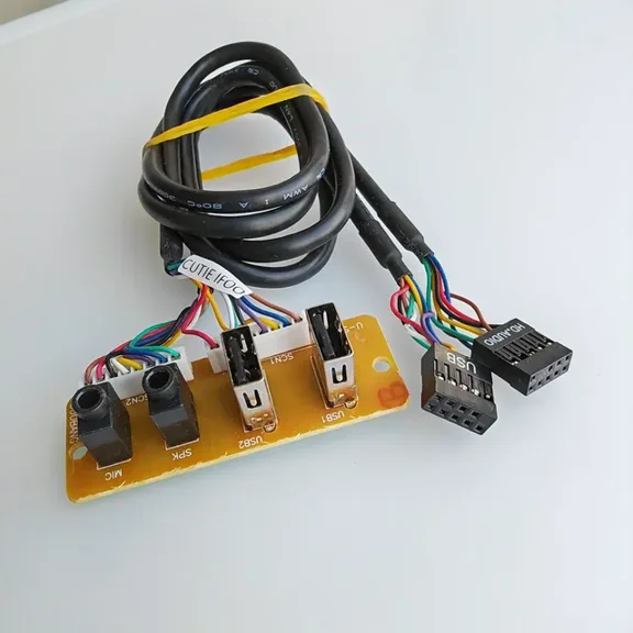 9Pin 2-Port Dual USB 2.0 9P 3.5mm HD Audio Standing Socket Interface Motherboard Extension Cable Chassis Front Panel 65/66mm