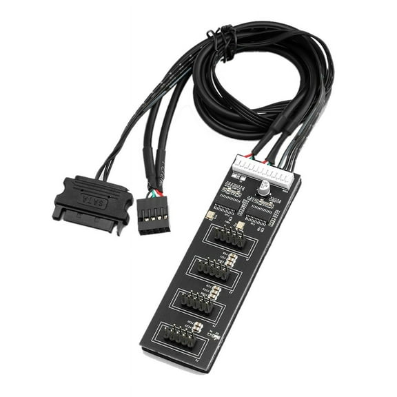 9Pin USB Header Splitter, 2.0 Splitter with SATA Power Cable, Internal Hub for CPU/RGB Light/Printer