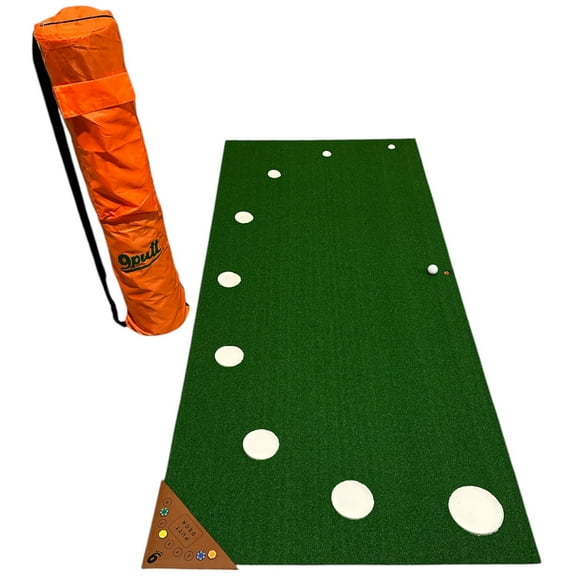 9Putt: The Original 9Putt Mat - Golf Putting & Training Game, 8x4', Realistic Turf, 9 Cup Sizes, Poker Chips & Leather Sleeve, In-Outdoor Sports Play