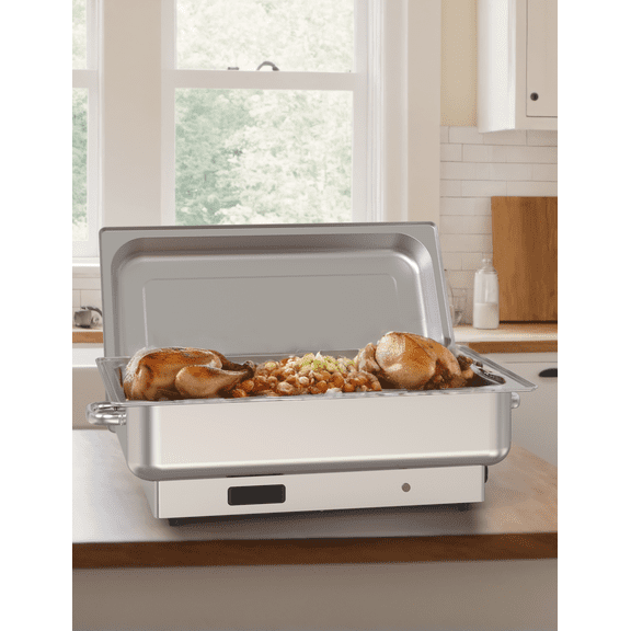 9QT Electric Stainless Steel Chafing Dish Buffet Set – Digital Temp Display – 1 Full-Size & 2 Half-Size Pans – Commercial Food Warmer & Portable Buffet Server – Fraction Plate: 1*1/1 + 2*1/2