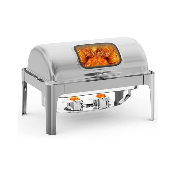 9QT Roll Top Chafing Dish Buffet Set,Rectangular Stainless Steel Catering Food Warmers with Glass Window,Buffet Warmer Chafers and Buffet Warmers Sets for Wedding,Parties,Banquet,Events,Full Size