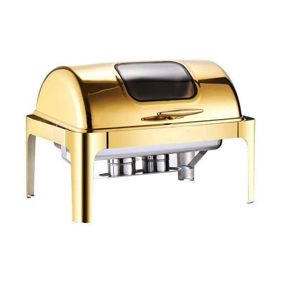 9Qt Gold Chafing Dish Set, Rectangle Roll Top Buffet Server, Stainless Steel Food Warmer, Full Size Pan for Wedding, Party, Catering, Restaurant