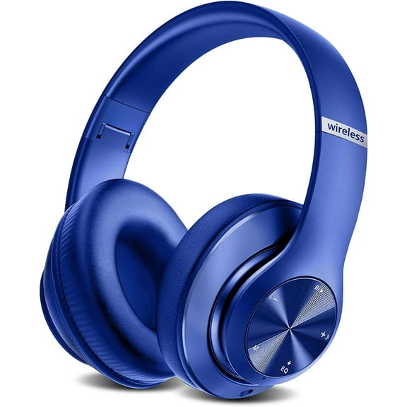 9S Wireless Over-Ear Bluetooth Headphones, 60 Hours Playtime, Hi-Fi Stereo, 6 EQ Modes, Built-in Microphone, Foldable Design, Blue