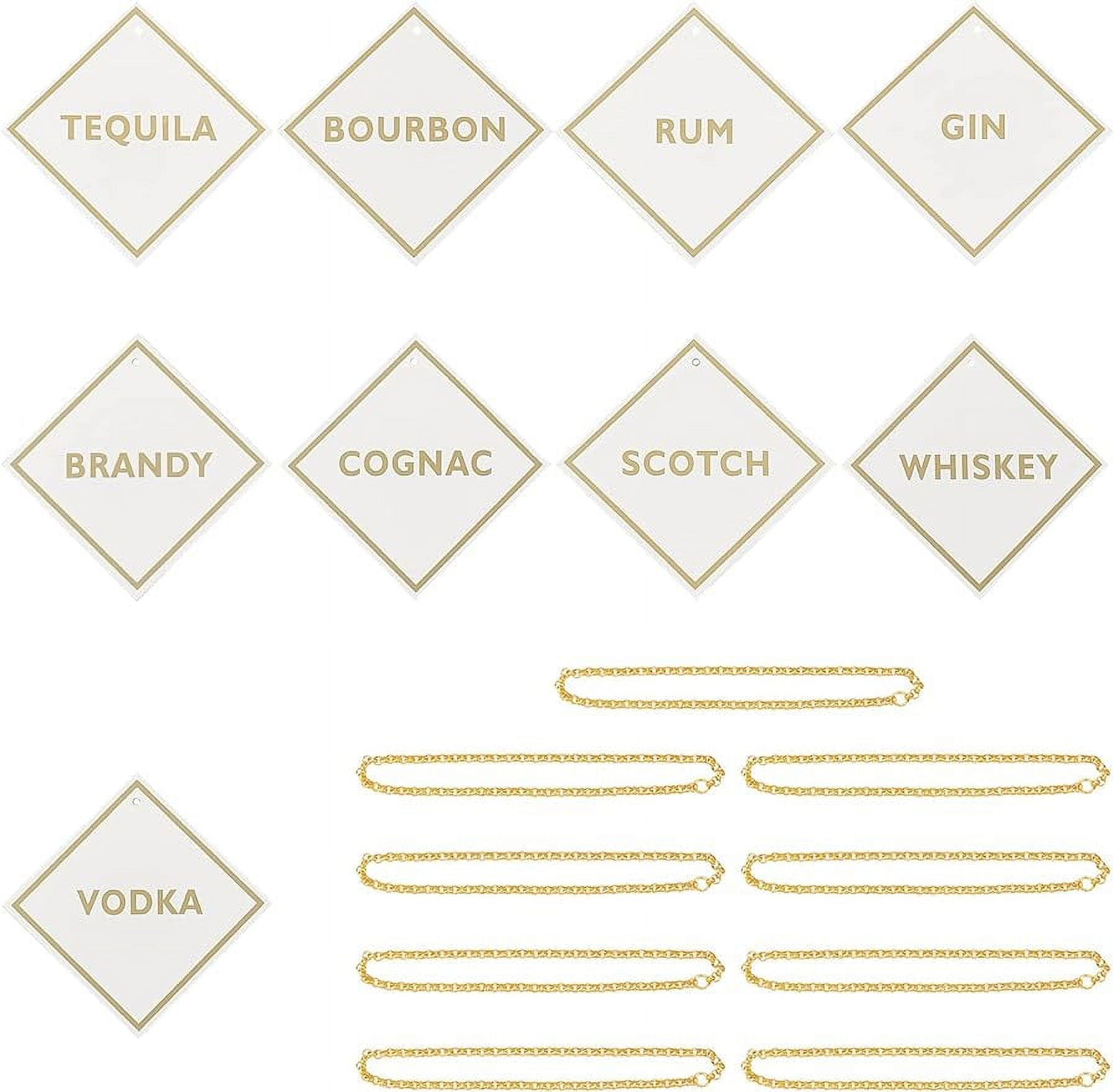 9Sets Imitation Leather Decanter Liquor Tags with Stainless Chains