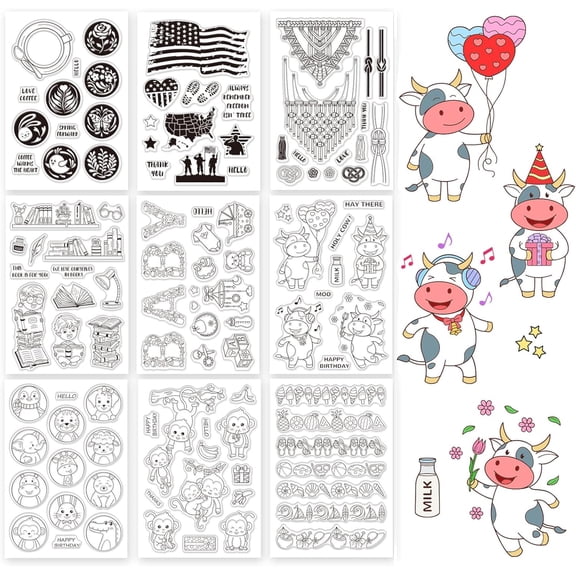 9Sheets 9Style PVC Plastic Stamps for DIY Scrapbooking Photo Album Decorative Mixed Patterns 16x11x0.3cm