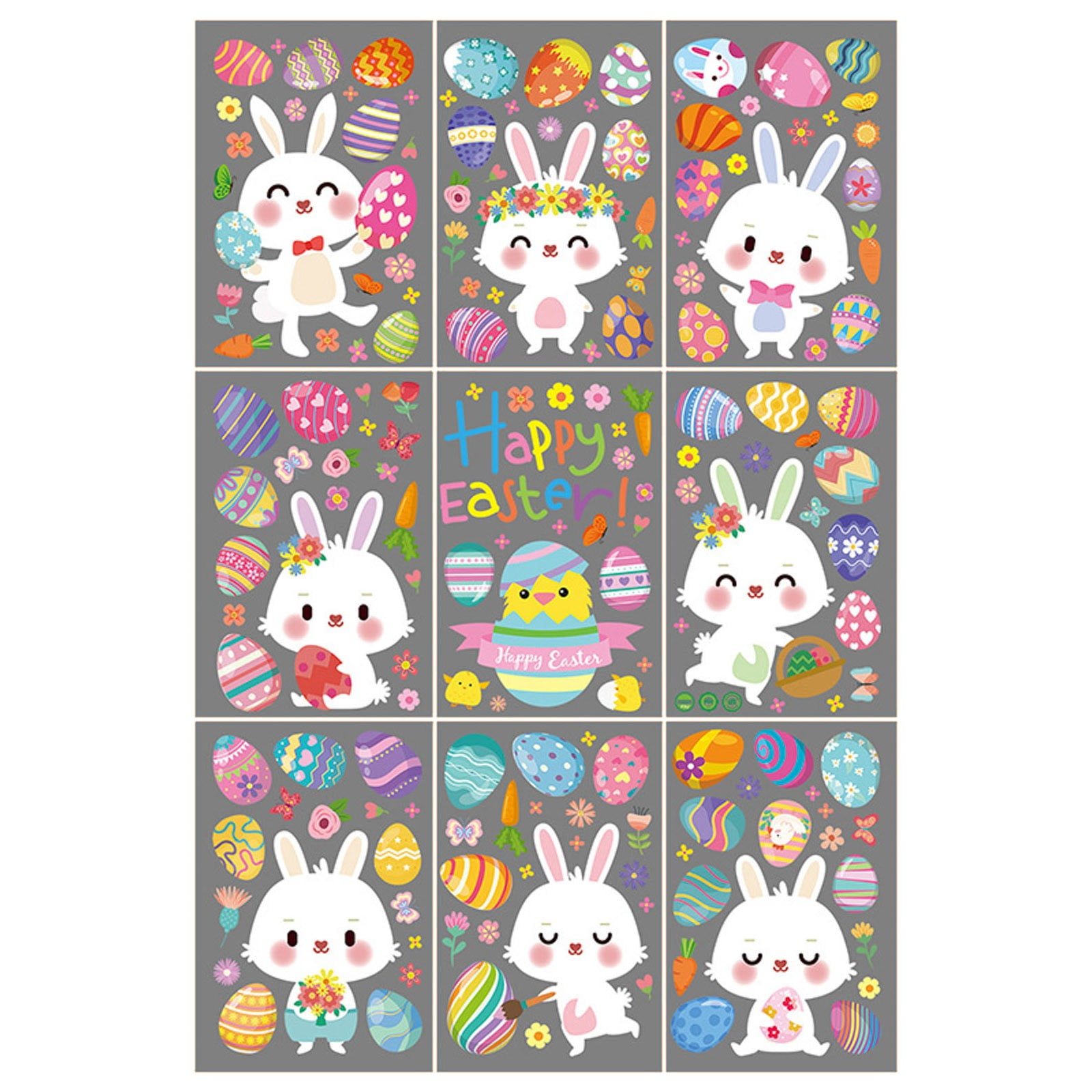 9Sheets Easter Day Window Clings Large Rabbit Easter Egg Chicken Shape ...