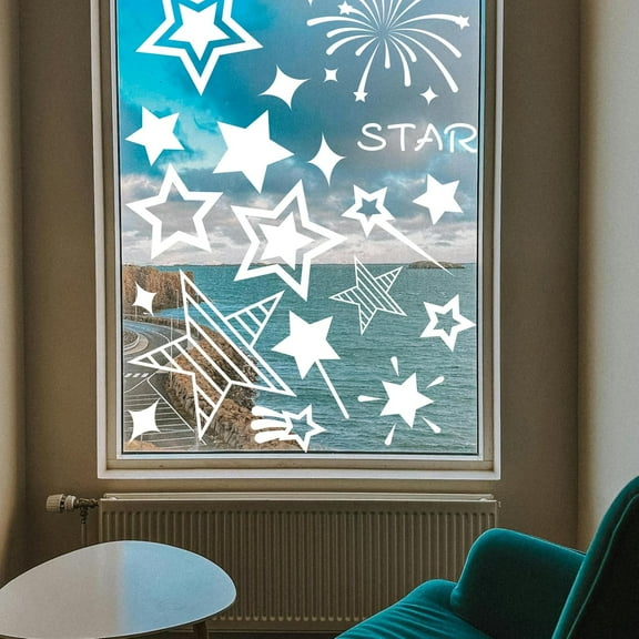 9Sheets White Star Window Clings Removable Static Window Stickers for Cafe Living Room Bedroom Window Decor Home Indoor Glass Sliding Door Window Decoration