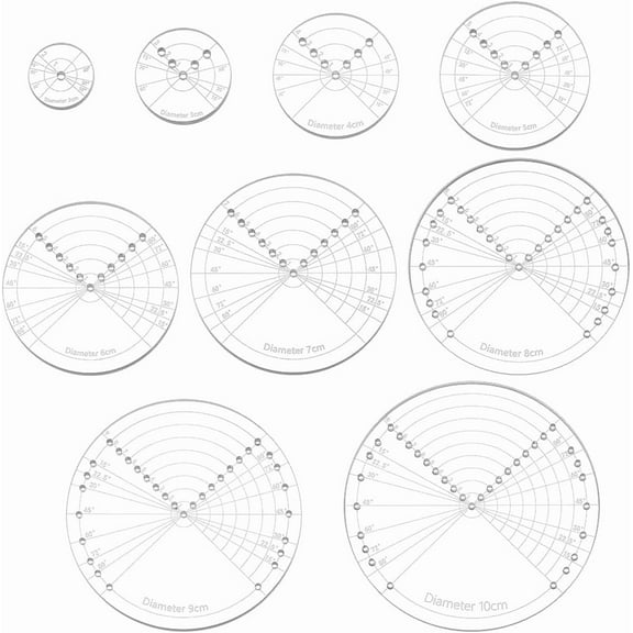 9Sizes Acrylic Round Center Finder Compass 2~10cm Diameter Center Finder Tools Sashiko Embroidery Drawing Template Quilt Stitch Rulers for Woodworking Quilting and Embroidery