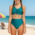 thumbnail image 1 of 9T 10T Girls' Swimwear Girls Swimsuits Size 14-16 V Neck Bikini Set Color Block with Cover Up 2 Pcs Bathing Suits, 1 of 8