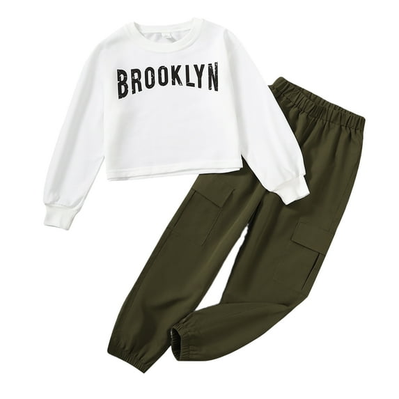 9T Big Boys Clothes Big Boys Outfits 9T Big Boys Long Sleeve Round Neckline Letter Print Top Pants 2PCS Set White