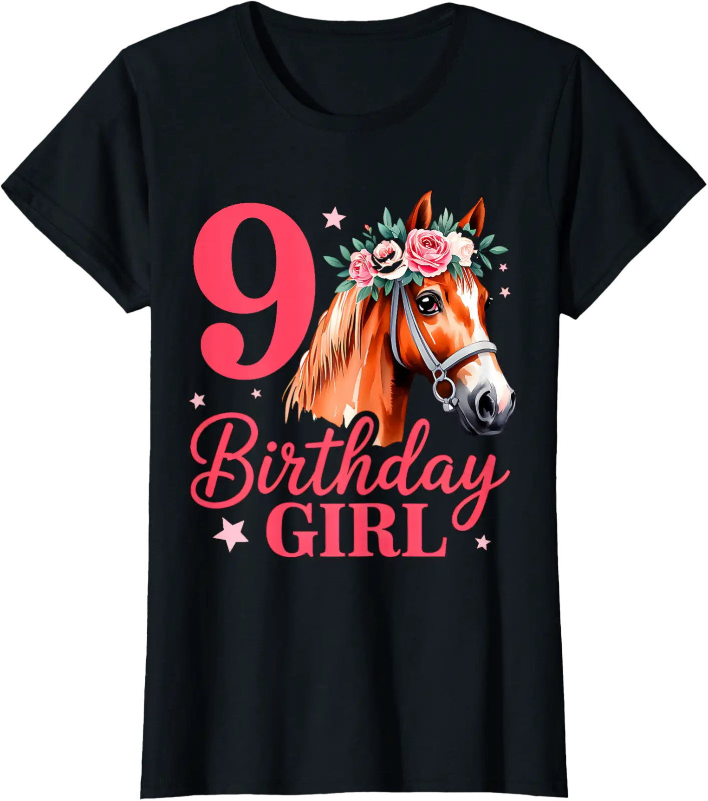 9Th Birthday Horse Girl 9 Years Old Birthday Girl B-Day Kids T-Shirt ...