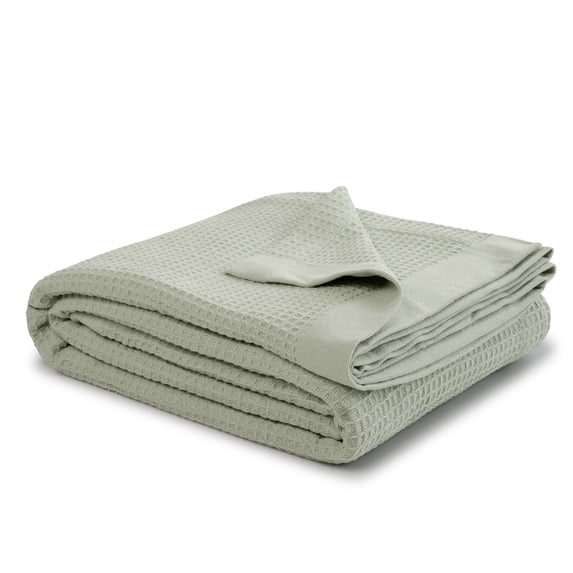 9Threads 100% Sea Foam Cotton Waffle Weave Lightweight Blanket Twin Soft, Breathable, and Cozy Bed Blanket for All Seasons