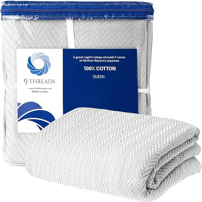 9Threads Luxury Cotton Blankets for Queen Size Bed AllSeason 100